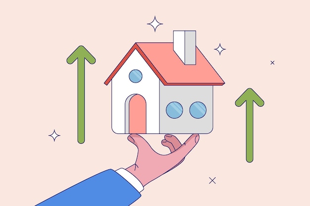 Vector concepto de inversión en viviendas y propiedades decisión de compra o alquiler de viviendas aumento de los precios de los bienes raíces
