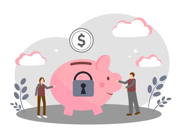 El concepto de inversiones de ahorro financiero y caja de pensiones con cerradura
