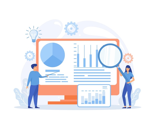 concepto de investigación de mercado análisis de negocios gestión de proyectos vector plano ilustración moderna