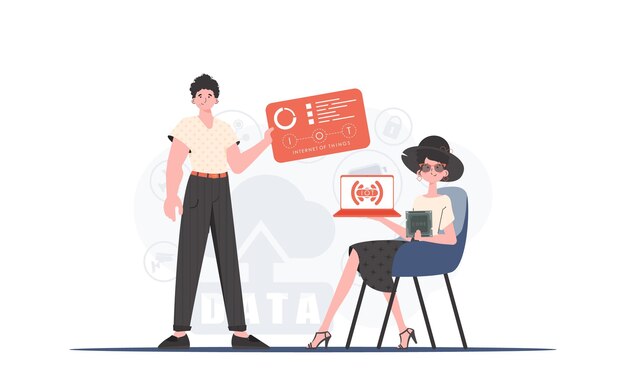 Concepto de IoT del equipo de Internet de las cosas Bueno para sitios web y presentaciones Ilustración vectorial en un estilo moderno y plano