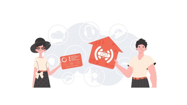 Concepto de IoT Internet de las cosas Equipo Bueno para sitios web y presentaciones Ilustración vectorial en estilo moderno y plano