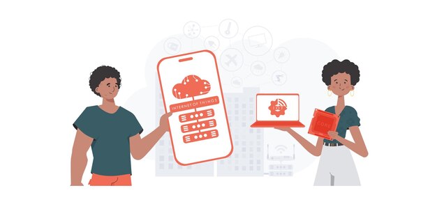Concepto de IoT Internet de las cosas Equipo Bueno para sitios web y presentaciones Ilustración vectorial en estilo moderno y plano