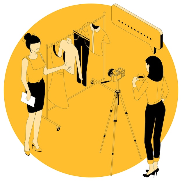 concepto isométrico para blogs de moda y belleza y proyectos de marketing, educación, seminarios web y tutoriales