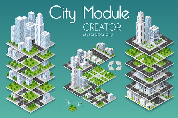 Vector concepto isométrico de ciudad de negocio de infraestructura urbana.