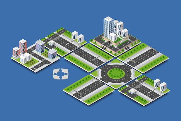 Concepto isométrico de ciudad de negocio de infraestructura urbana.
