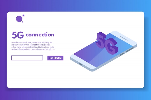 Concepto isométrico de conexión 5G. Tecnología de telecomunicaciones. Ilustración vectorial
