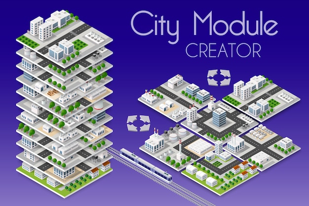 Concepto isométrico del creador del módulo de ciudad