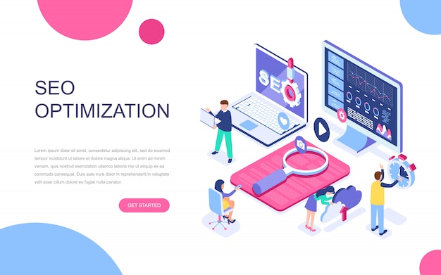 Concepto isométrico de diseño plano moderno de análisis SEO