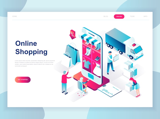 Concepto isométrico de diseño plano moderno de compras en línea
