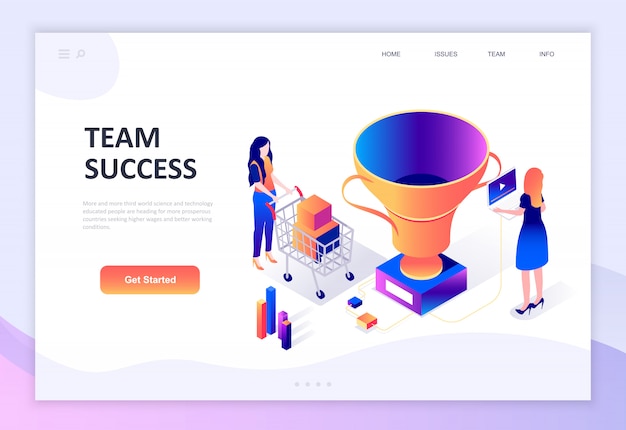Concepto isométrico de diseño plano moderno de team success