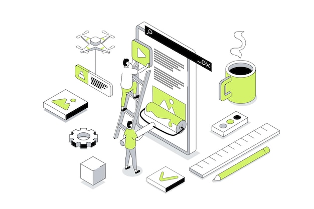 Concepto isométrico de diseño web