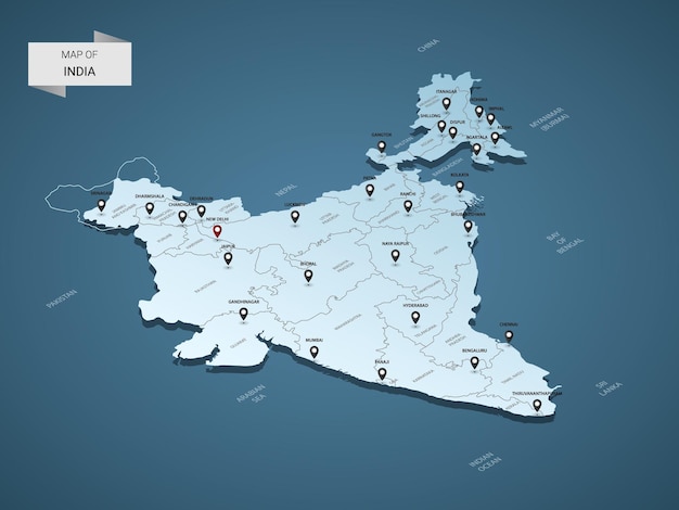 Vector concepto isométrico del ejemplo del mapa de la india 3d