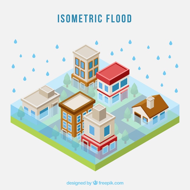 Concepto isométrico de inundación