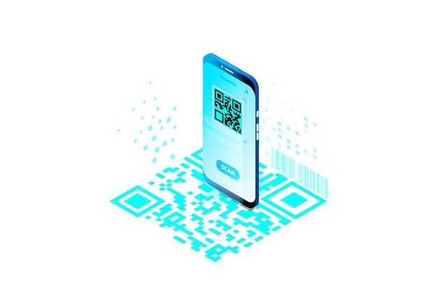 Concepto isométrico en línea QR