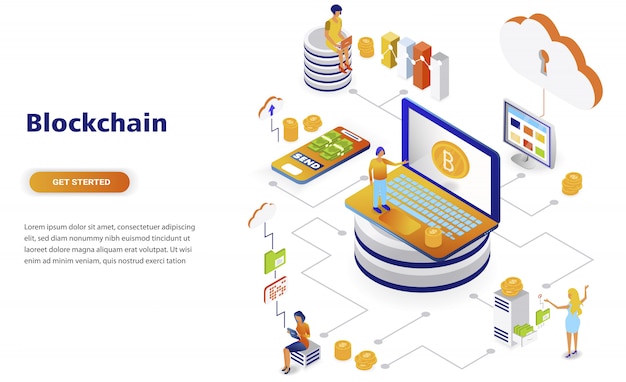 Concepto isométrico moderno diseño plano blockchain