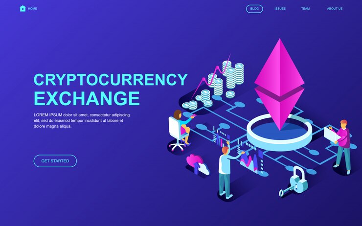 Vector concepto isométrico moderno diseño plano de cryptocurrency exchange