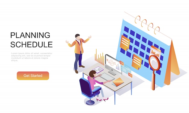 Concepto isométrico plano del calendario de planificación
