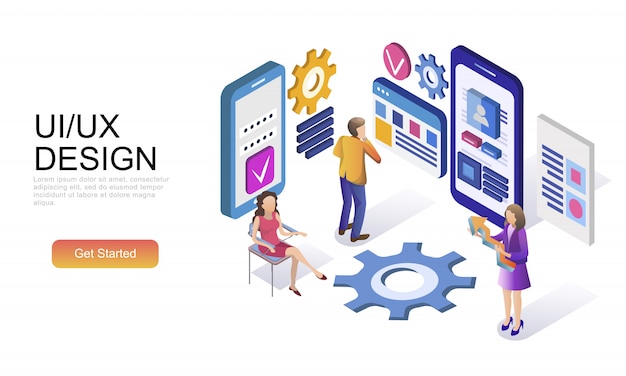 Concepto isométrico plano de diseño UX, UI