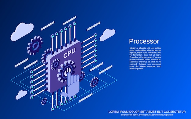 Concepto isométrico plano del procesador