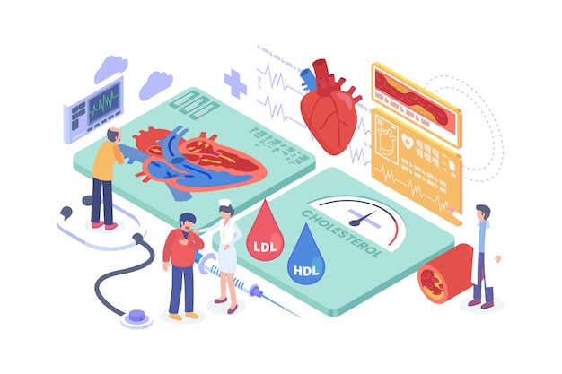 Concepto isométrico de presión arterial de colesterol alto