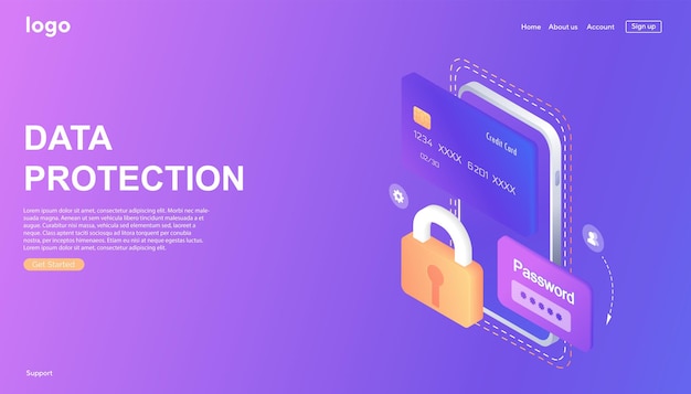 Concepto isométrico de protección de datos personales de banner web Ciberseguridad y privacidad