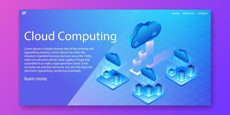 Vector concepto isométrico de la tecnología de cloud computing