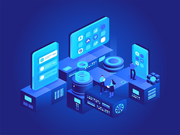 Concepto isométrico de tecnología de criptomonedas