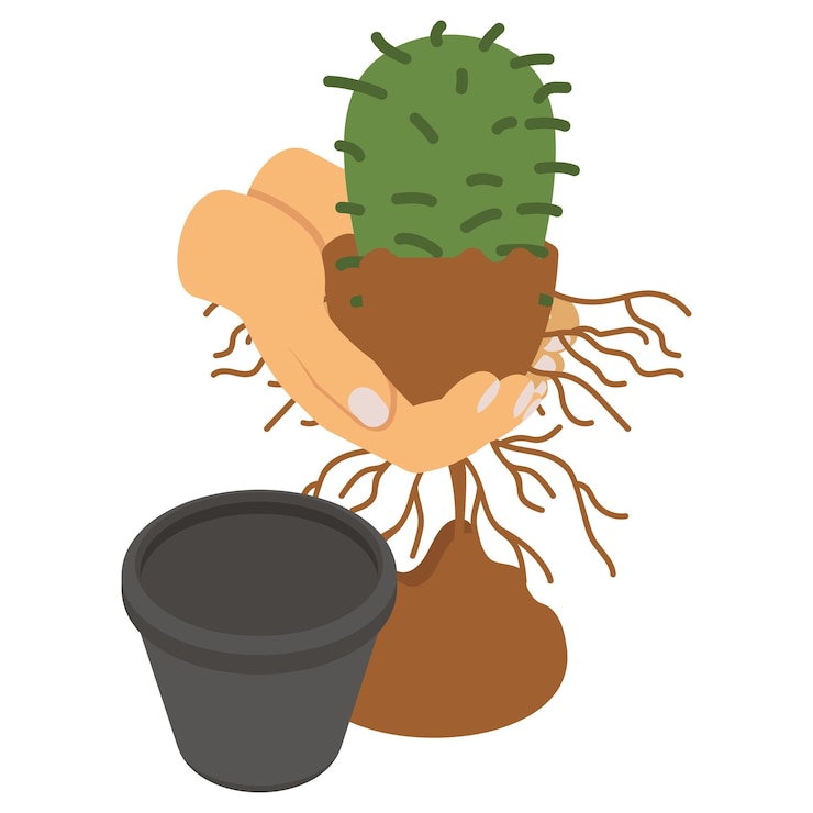 Vector concepto isométrico de transferencia del suelo a la olla diseño vectorial del proceso de preparación de plantas en interiores