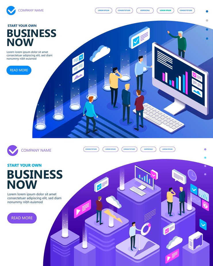 Vector concepto isométrico de vector de marketing y finanzas