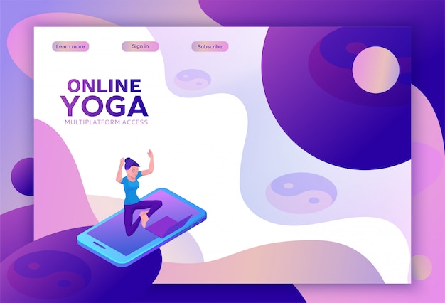 Concepto isométrico de yoga o plantilla de sitio web