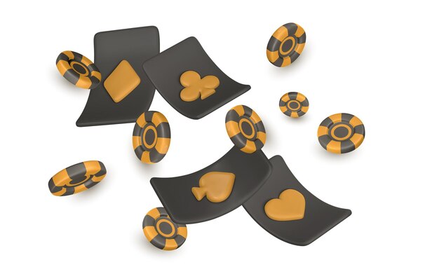 Concepto de juego de casino en línea 3D Tarjetas de juego, fichas de póquer, dados, concepto de juego, ilustración vectorial