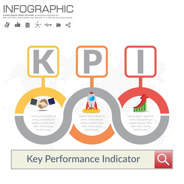 Concepto de kpi de infografía con iconos de marketing.