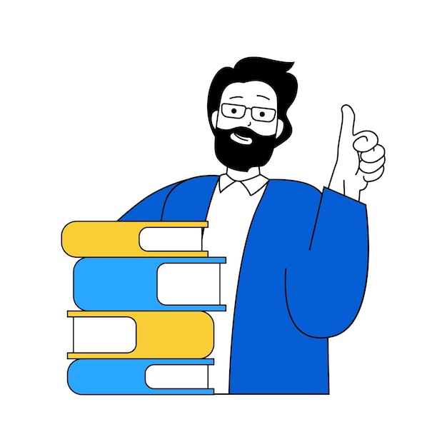 Concepto de laboratorio de ciencias con gente de dibujos animados en diseño plano para web Científico con pila de libros investigando nueva información Ilustración vectorial para material de marketing de banners en redes sociales