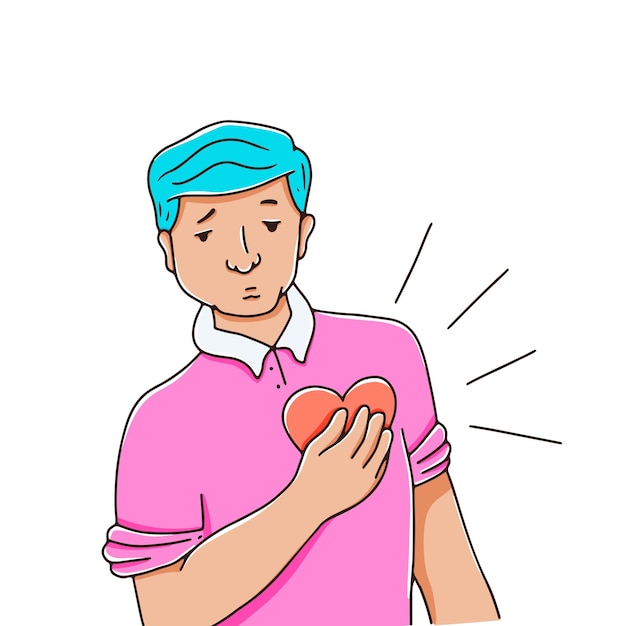 Concepto de latidos cardíacos rápidos El hombre sostiene su corazón Síndrome postcovid de arritmia Vector illus