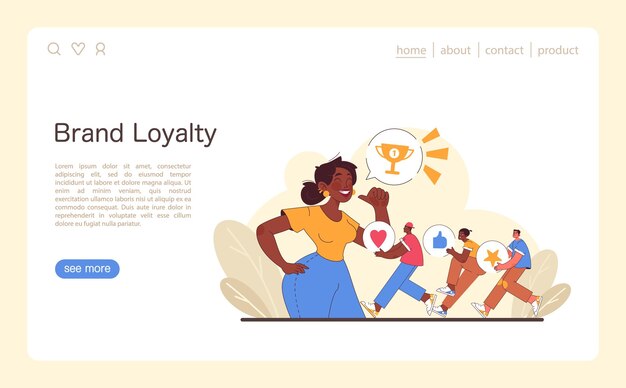 Concepto de lealtad a la marca una mujer alegre celebra la fidelidad del cliente a medida que la gente sigue compartiendo positivo
