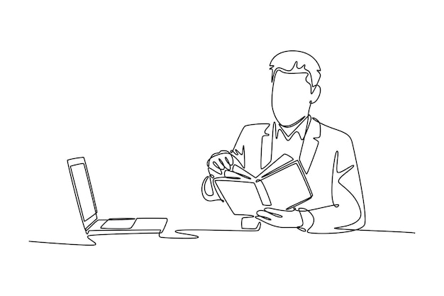 Concepto de lectura de libros Diseño de dibujo de línea única Ilustración gráfica vectorial
