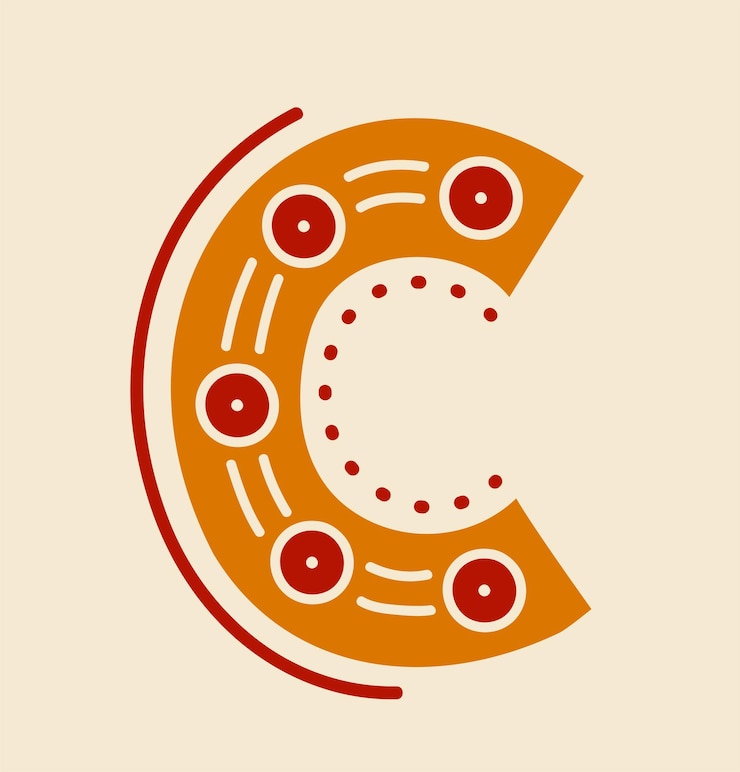 Vector concepto de letra de fuente africana naranja c con patrones y adornos coloridos creatividad y arte