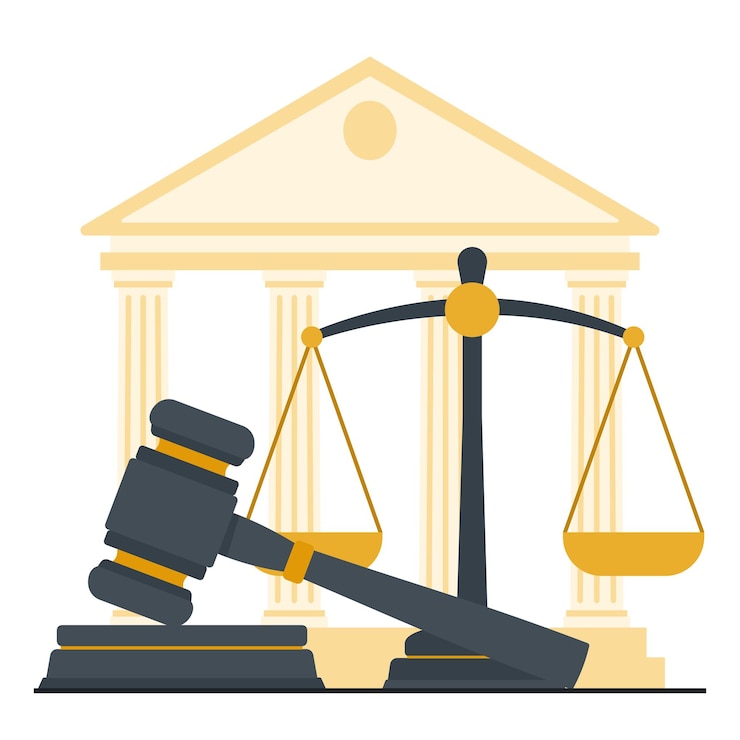 Vector concepto de ley y justicia con escalas de juez de justicia abogado y libros de derecho ilustración vectorial