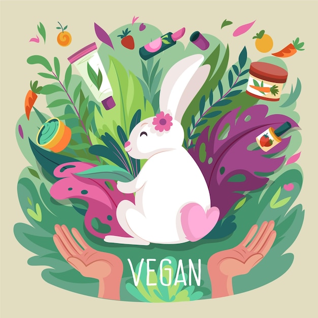 Vector concepto libre de crueldad y vegano dibujado a mano