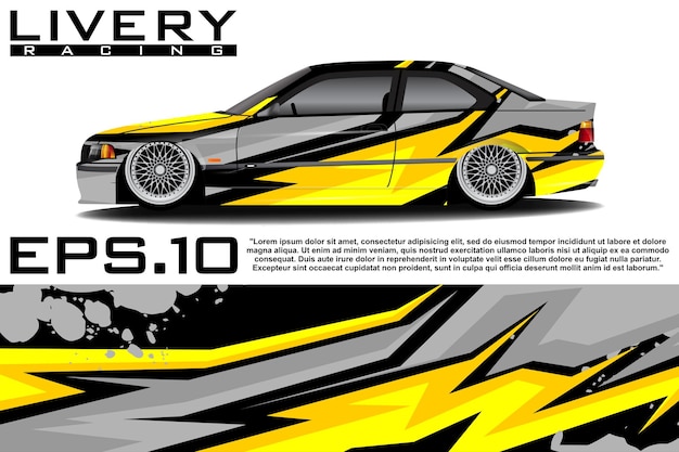 El concepto de una librea de pegatina de envoltura de coche de carreras. Antecedentes abstractos para envolver vehículos, autos de carrera