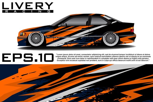 El concepto de una librea de pegatina de envoltura de coche de carreras. Antecedentes abstractos para envolver vehículos, autos de carrera