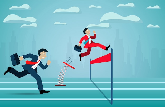 Concepto de liderazgo. Carrera de la competencia del empresario ir a la meta a la meta de éxito