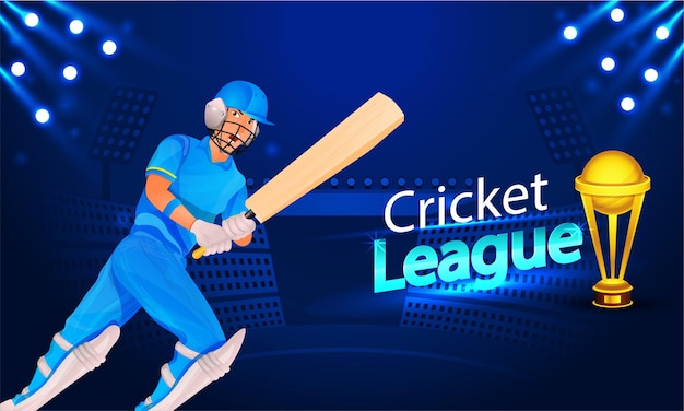 Concepto de liga de cricket con bateador de dibujos animados