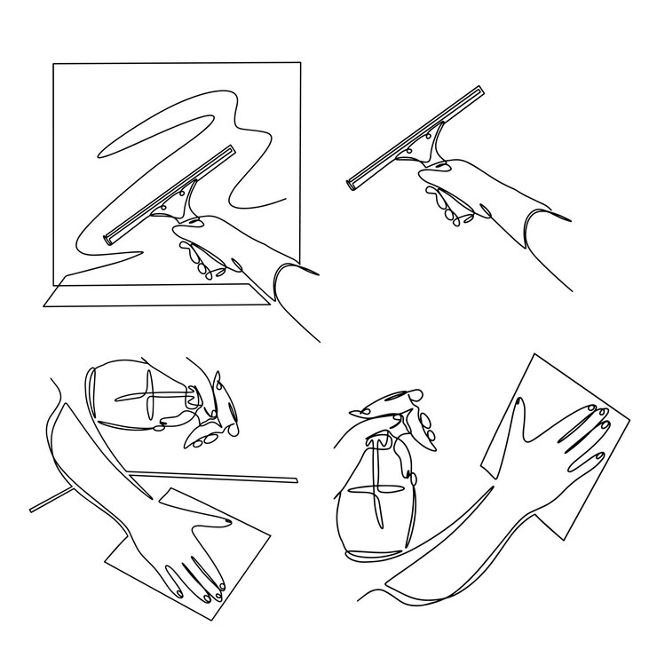 Vector concepto de limpieza y limpieza limpieza de superficies limpio de vidrio ilustración vectorial en una línea sobre fondo blanco