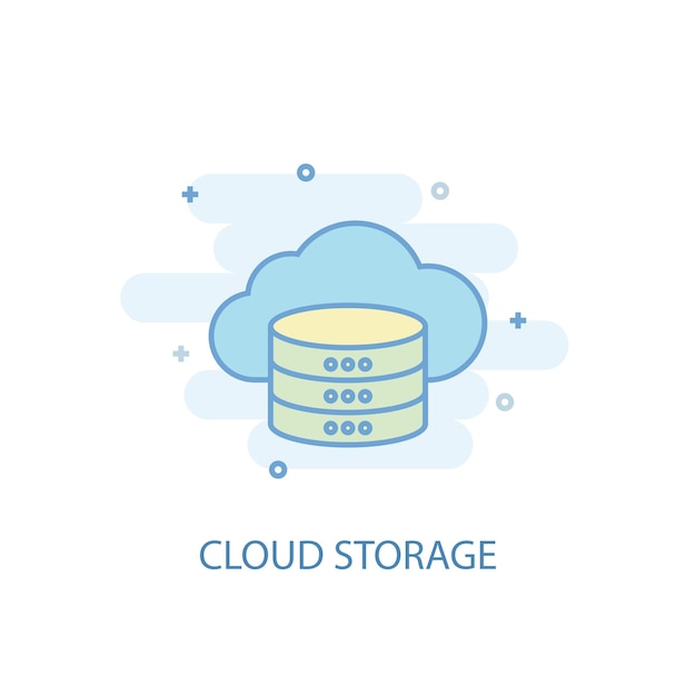 Vector concepto de línea de almacenamiento en la nube. icono de línea simple, ilustración en color. diseño plano del símbolo de almacenamiento en la nube. puede usarse para ui / ux