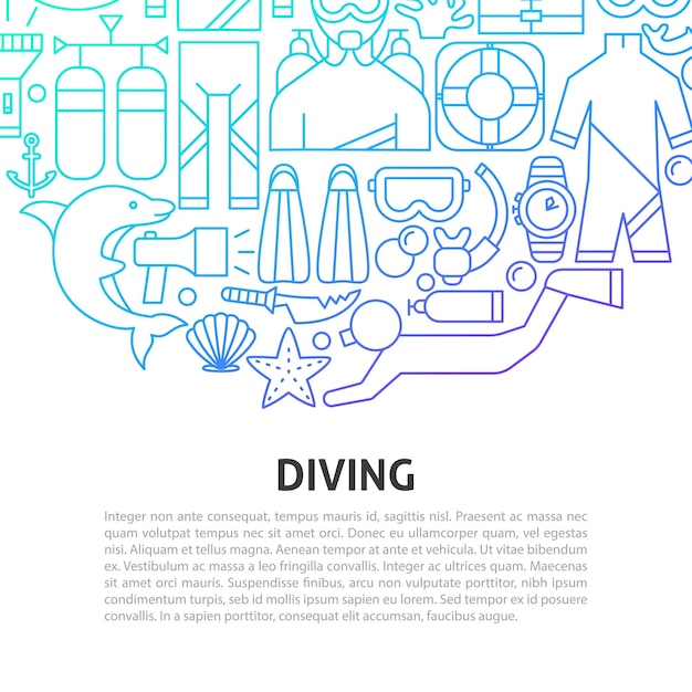 Concepto de línea de buceo Ilustración vectorial del diseño del esquema