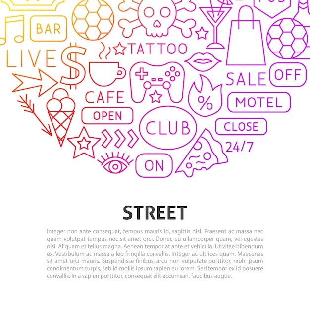 Concepto de línea de calle. Ilustración de vector de plantilla de esquema.
