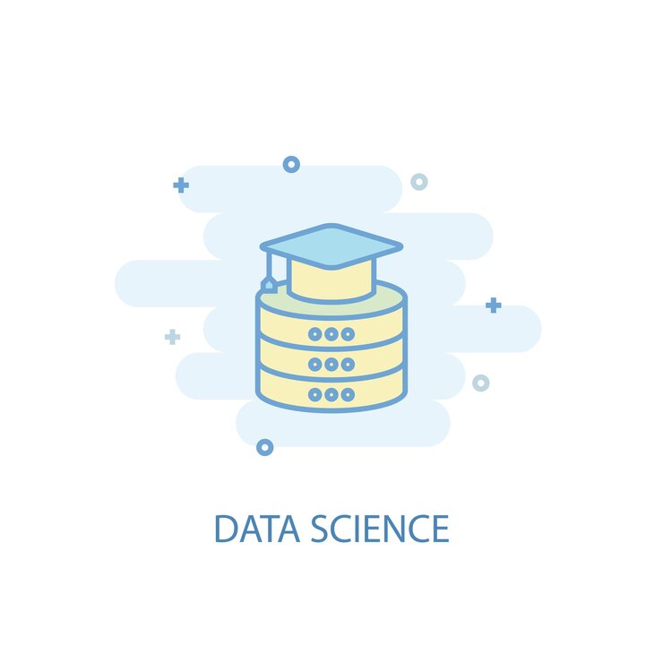 Vector concepto de línea de ciencia de datos. icono de línea simple, ilustración en color. diseño plano del símbolo de la ciencia de datos. puede usarse para ui / ux