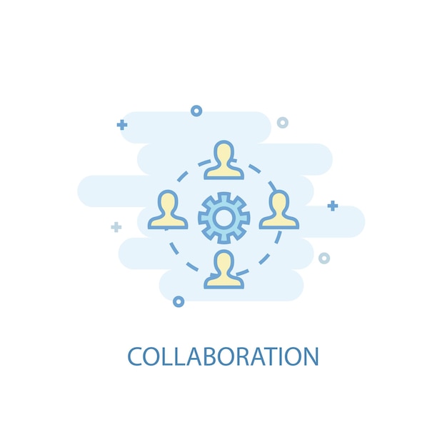 Concepto de línea de colaboración. Icono de línea simple, ilustración en color. diseño plano del símbolo de colaboración. Puede usarse para UI / UX