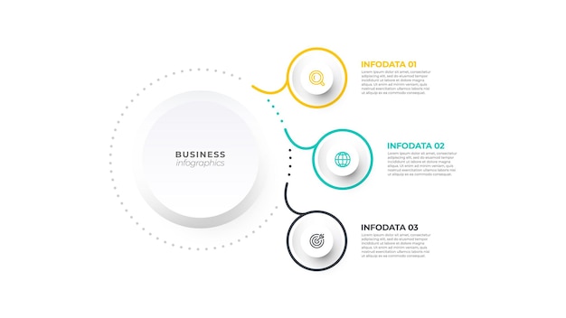 Concepto de línea delgada de plantilla de infografía empresarial de presentación con 3 opciones